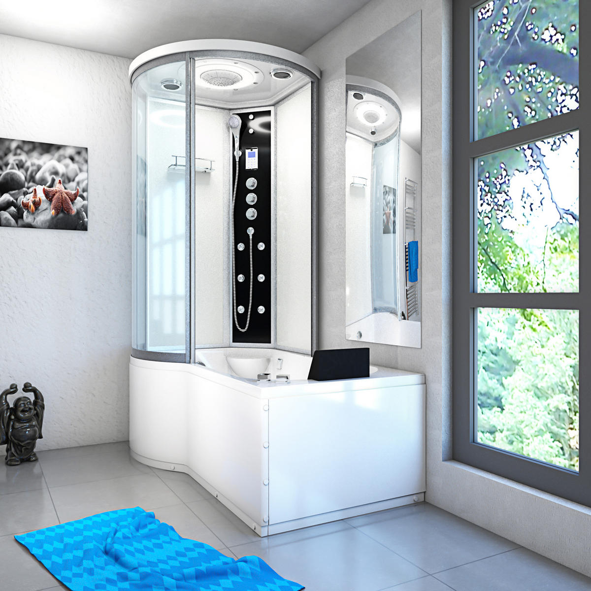 WHIRLPOOL Wanne Duschkabine ws K55-R03-WP-EC 100x1 - Weiß, Glas/Kunststoff (170/220/98cm) - AcquaVapore by Sandra Jentho