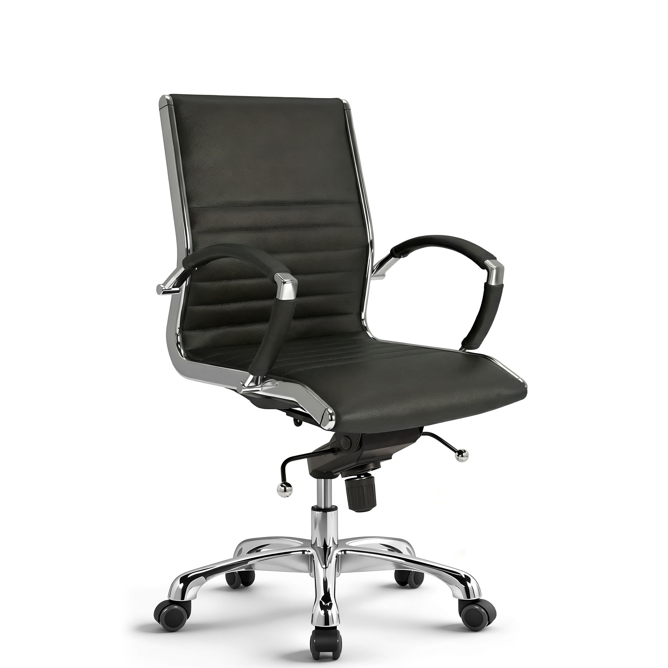 DREHSTUHL Montreal Echtleder Schwarz – ergonomisch, 150 kg belastbar, Sitzhöhe 52-64cm - Schwarz Hochglanz, Leder/Metall (60/106/60cm) - Versee