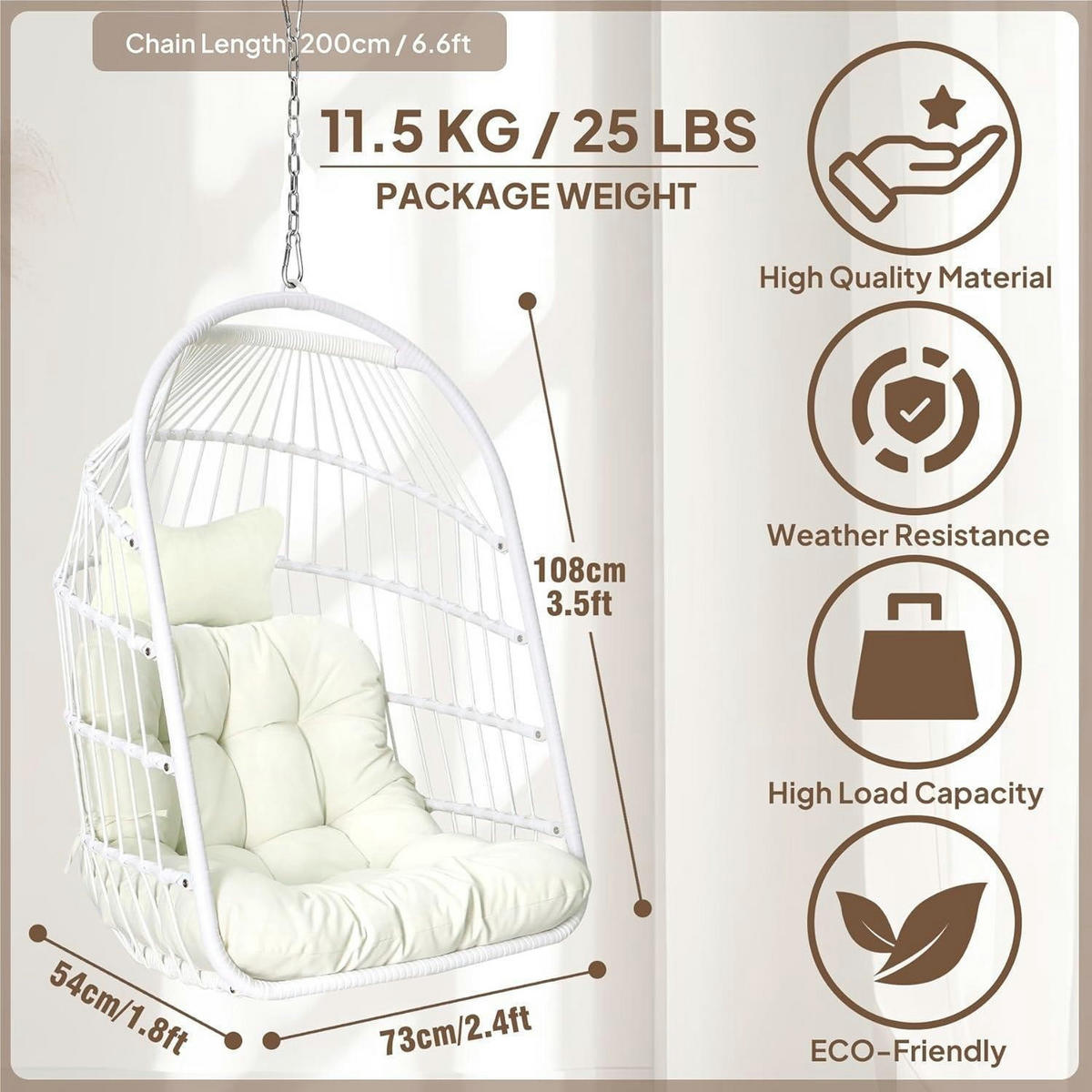 HÄNGESESSEL Korb Rattan Weiß mit Aufhängeset - Weiß, Kunststoff (73/1.5/108cm)
