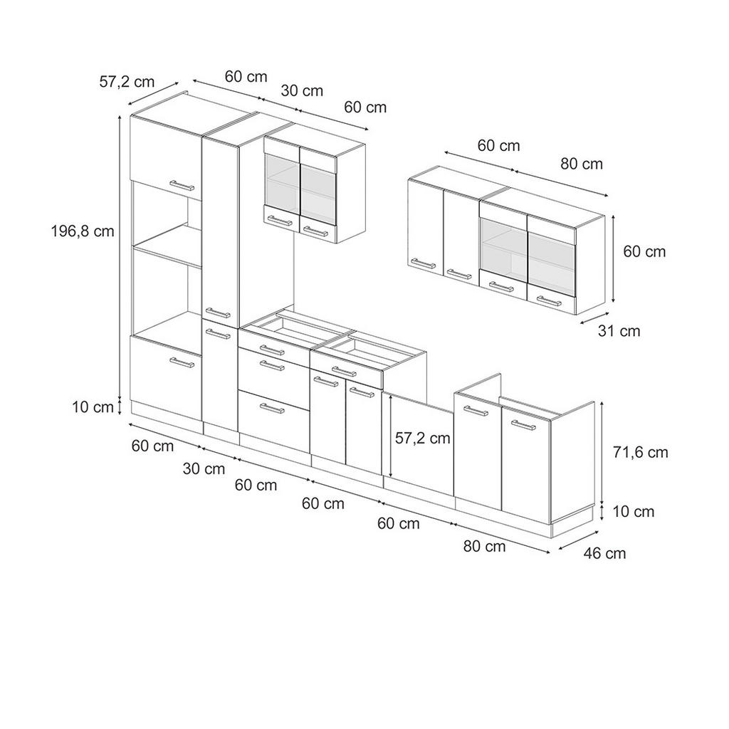 Thumbnail - Vicco Küchenzeile, Blaugrau, Honigeiche, Holzwerkstoff, Küchenblock,Rechteckig, 350x81.6x46 cm, Küchen, Küchenzeilen & K...