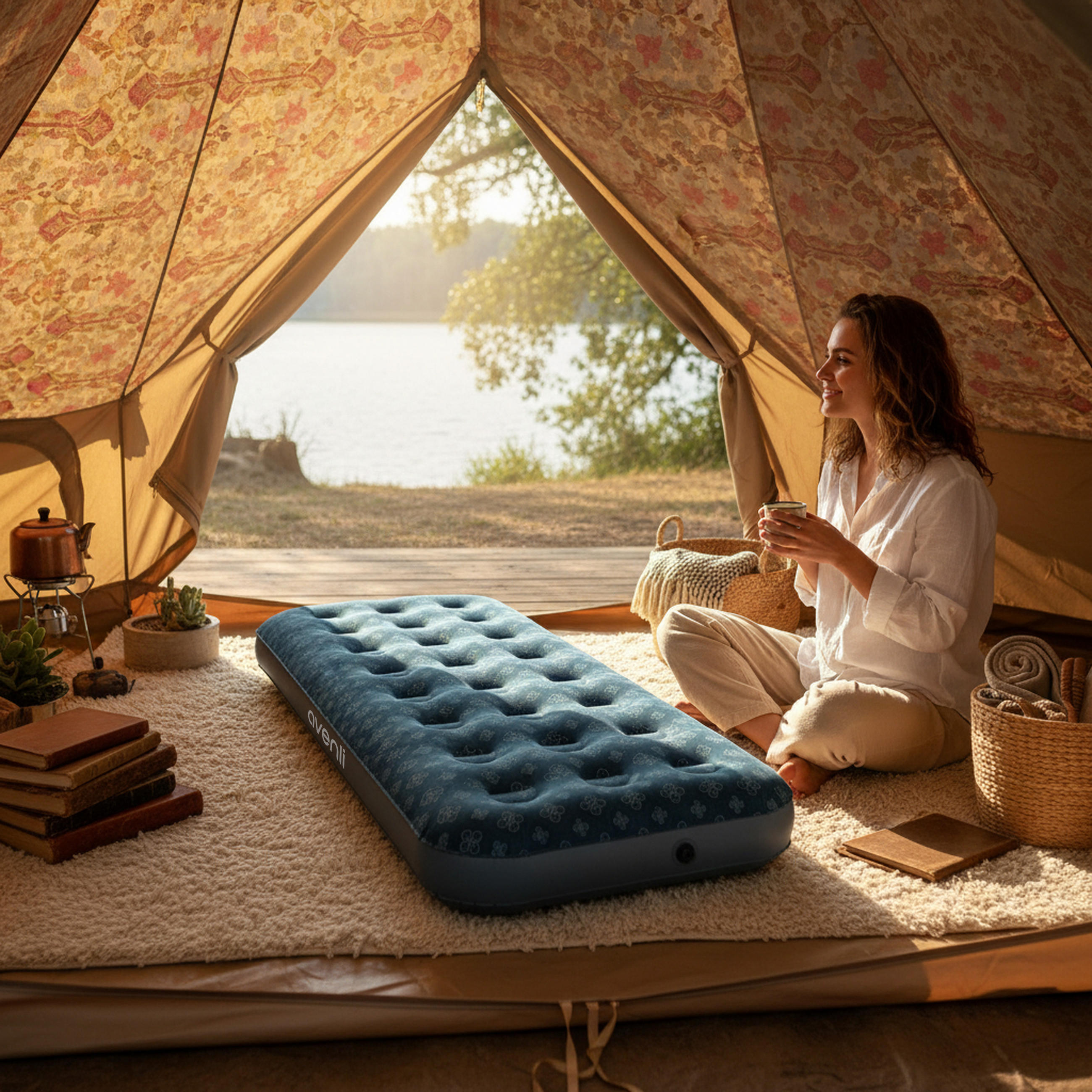 LUFTBETT Luftmatratze Camping 1 Person 191x73x22cm aufblasbar ohne Pumpe - Blau/Grau, Kunststoff (73/191cm) - Avenli