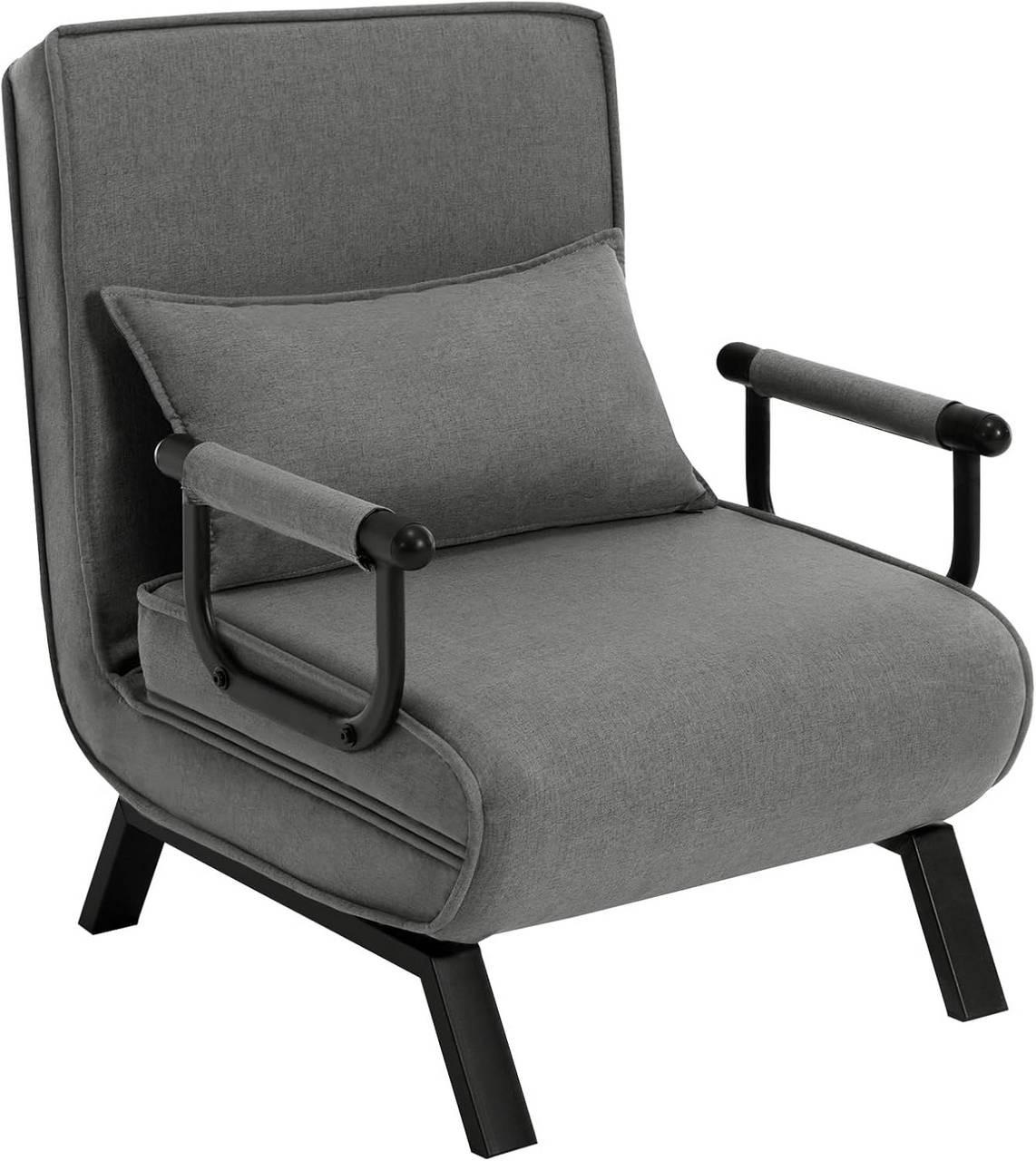 SCHLAFSESSEL 3 in 1, mit Verstellbarer Rückenlehne, Leinen Dunkelgrau - Dunkelgrau/Schwarz, Textil/Metall (65/78/75cm) - Woltu