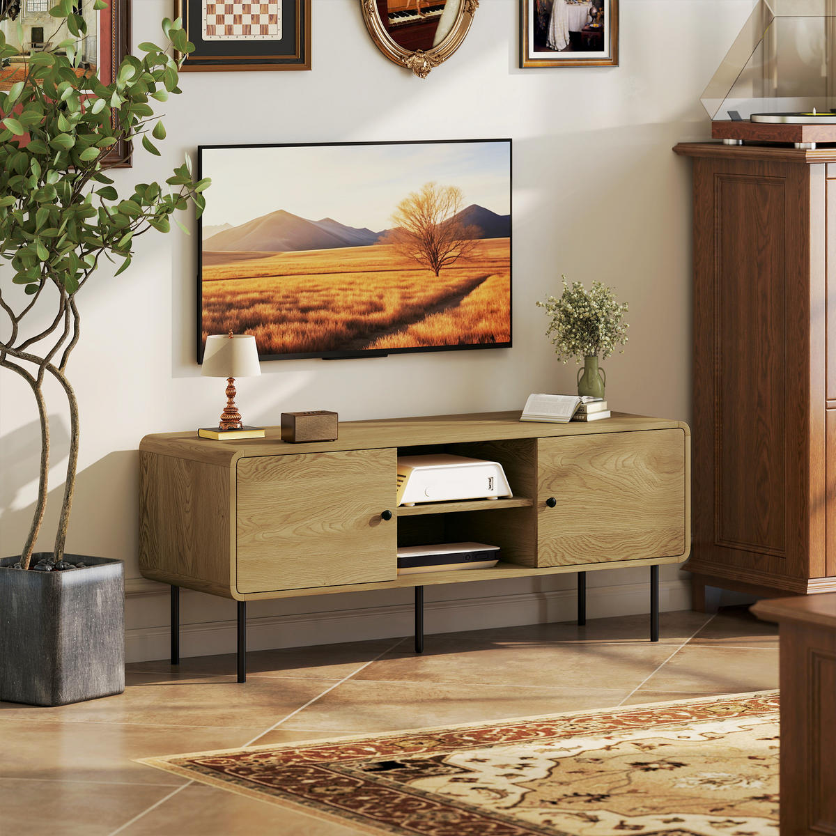 TV-LOWBOARD Eichefarben/Schwarz 120/40/50 cm, 2 Türen, Metallfüße - Eichefarben, Holzwerkstoff (120/50/40cm) - PANGIVO