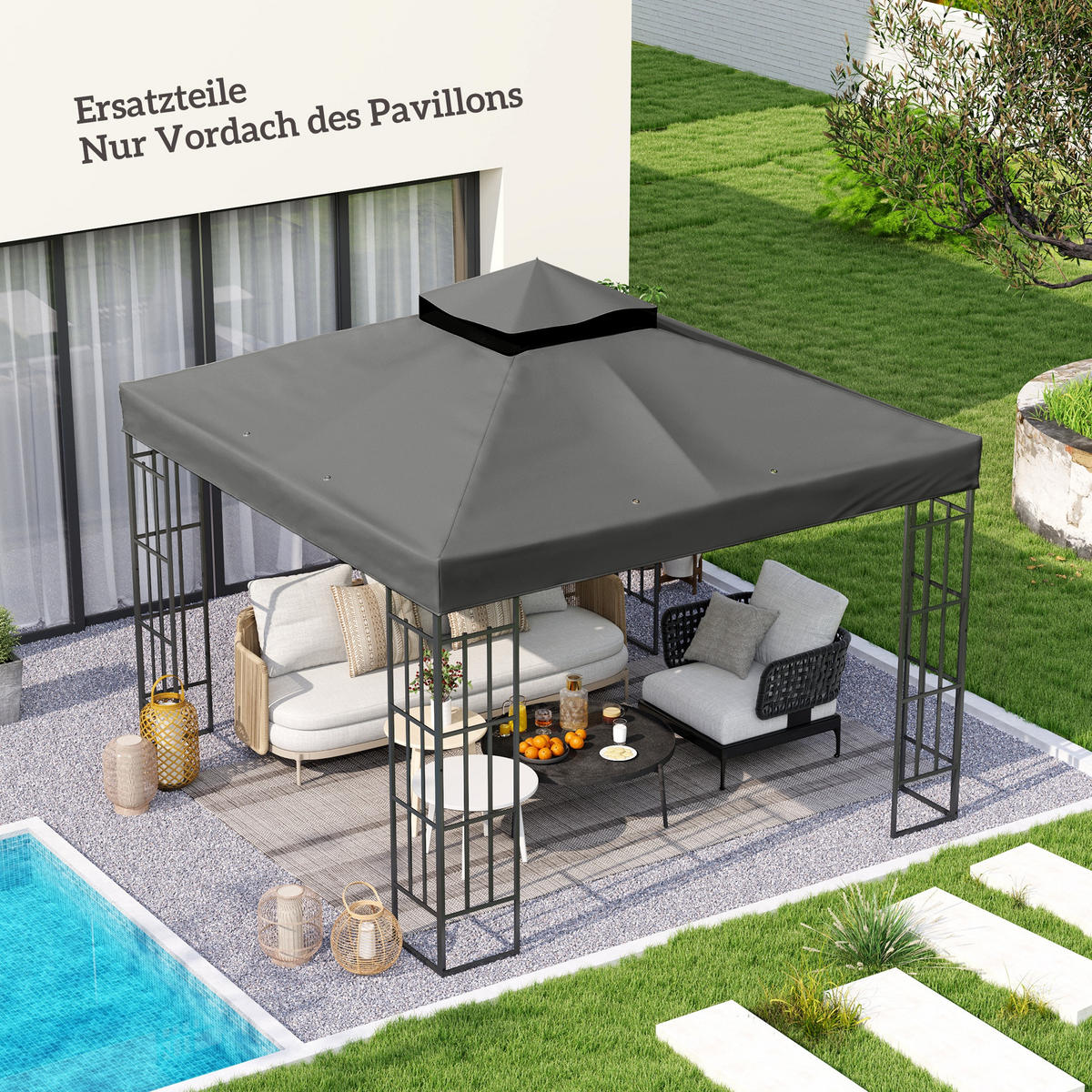 ERSATZDACH für Pavillon DE-05883 3/3 m Dunkelgrau - Dunkelgrau, Textil (300/1/300cm) - ComfortXL