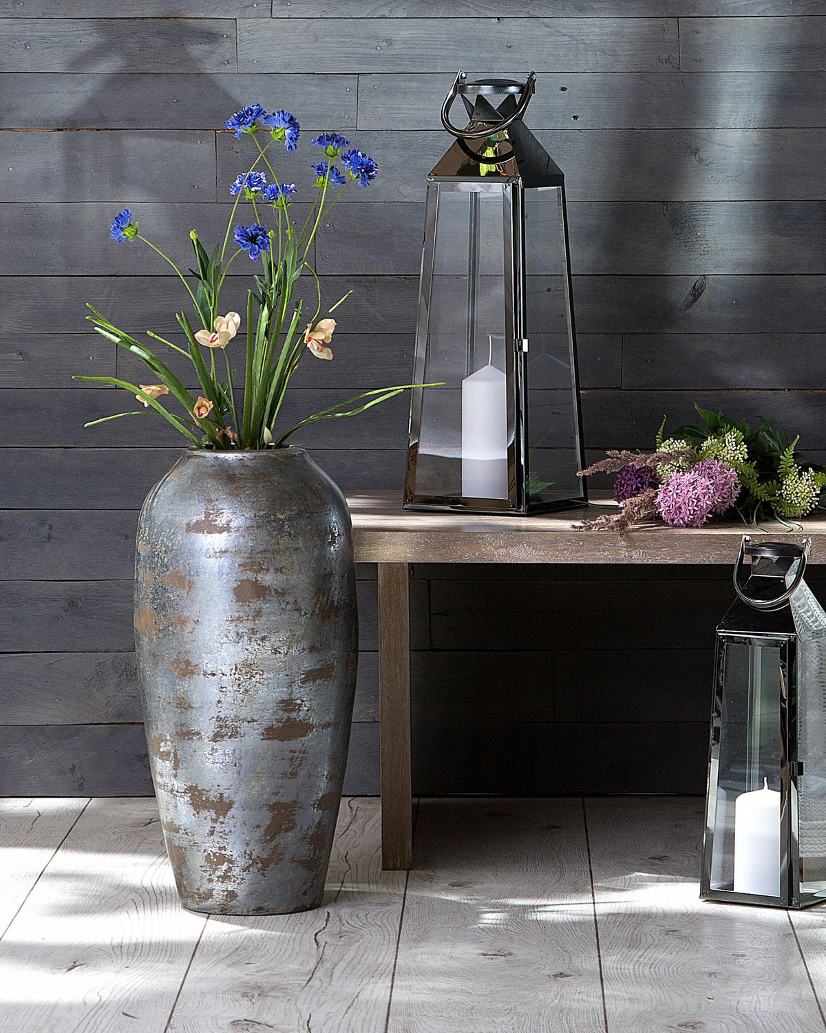 DEKOVASE Terrakotta grau Lorca - Grau, Stein (48cm) - Beliani