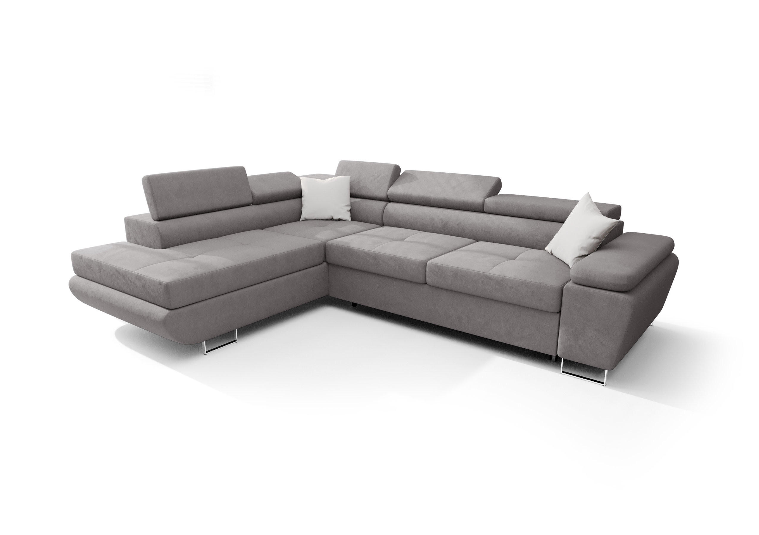 ECKSOFA KONGO RBN04, Eckcouch in L-Form mit Schlaffunktion, Farbe: Grau, Velourstoff, Ottomane Links - Grau, Textil (272/200cm) - O-Sofa
