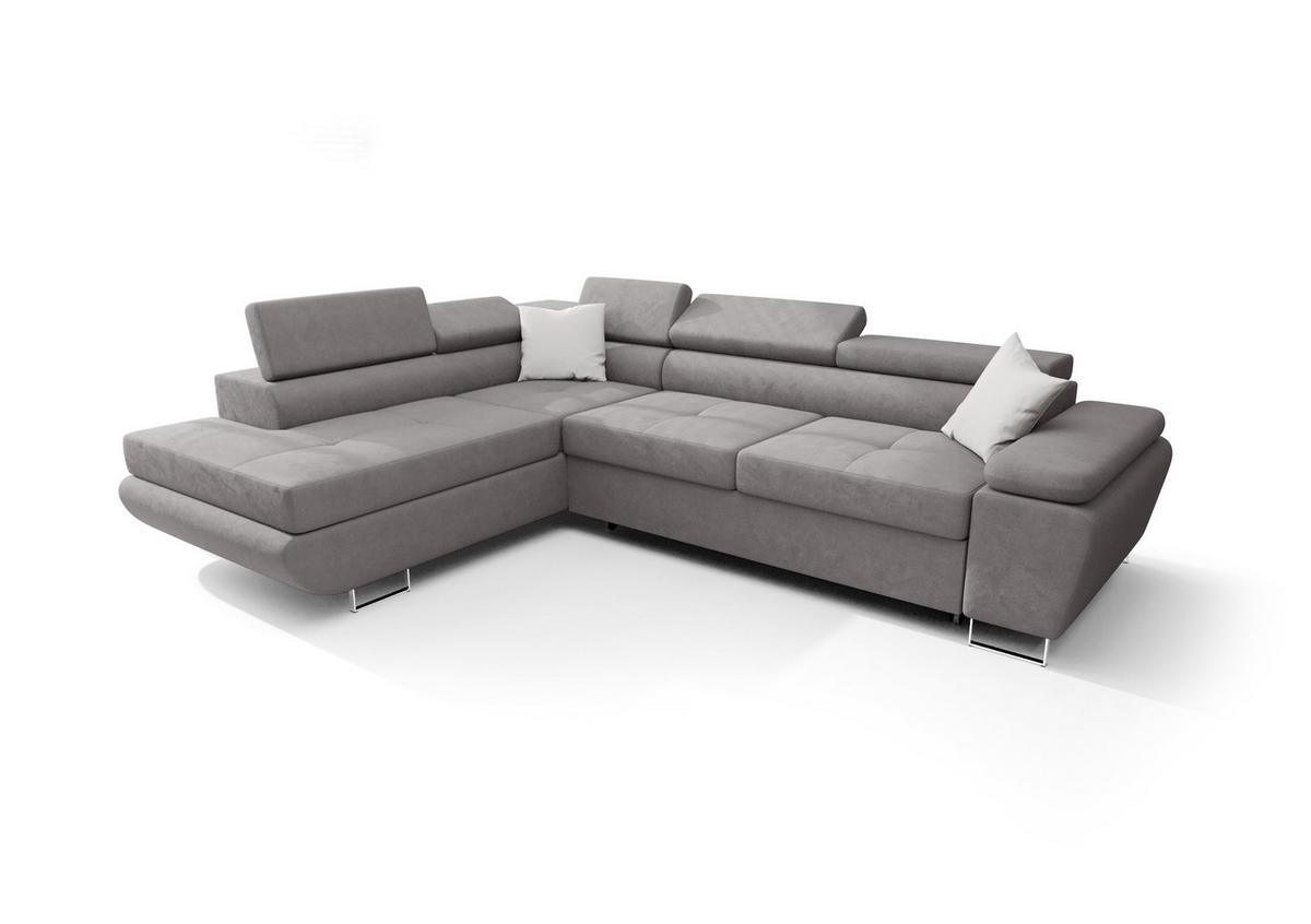ECKSOFA KONGO RBN04, Eckcouch in L-Form mit Schlaffunktion, Farbe: Grau, Velourstoff, Ottomane Links - Grau, Textil (272/200cm) - O-Sofa