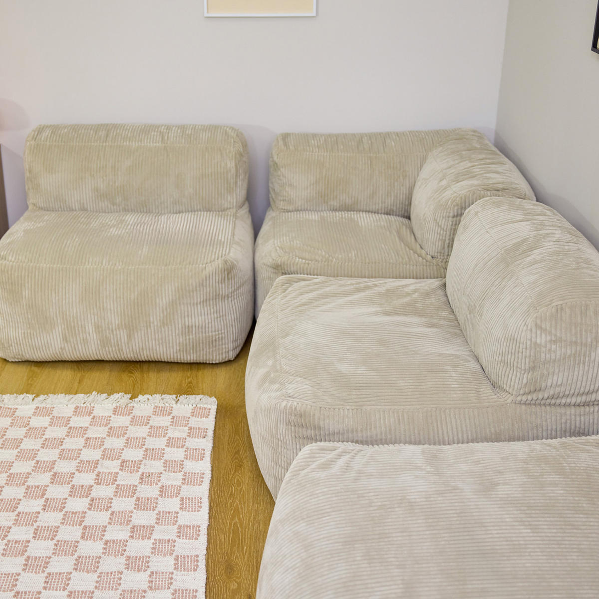 SITZSACK-SOFA 4-tlg. ZEN: Ecksessel, 2 Sessel, Fußstütze - Beige, Textil (500/68/100cm) - icon