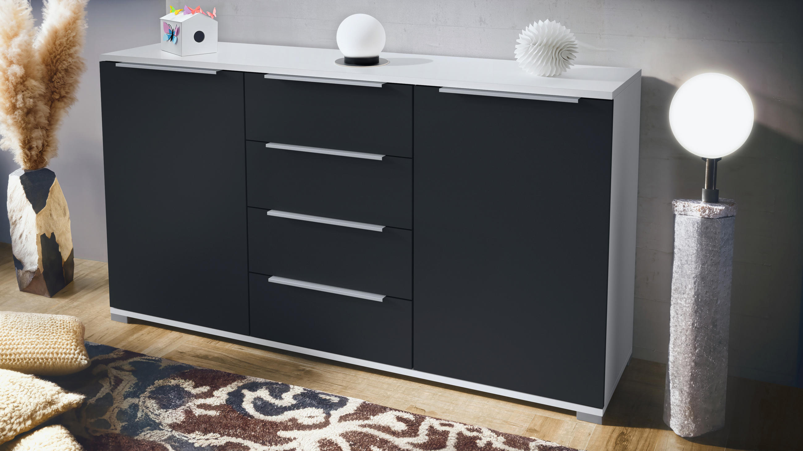 SIDEBOARD Linio Schwarz matt - Schwarz, Holzwerkstoff (138.5/75.5/35cm) - Vladon