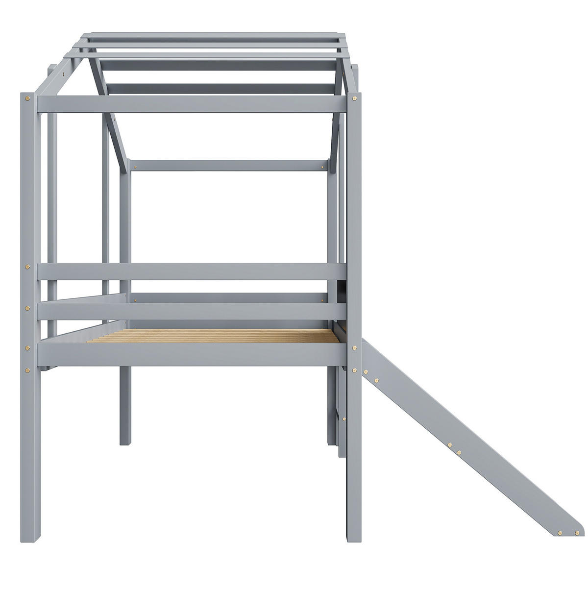 KINDERBETT 90/200 cm im Hausdesign mit Rutsche und Tafel, aus Massivholz Grau - Grau, Holz (90/200cm) - Flora Grace