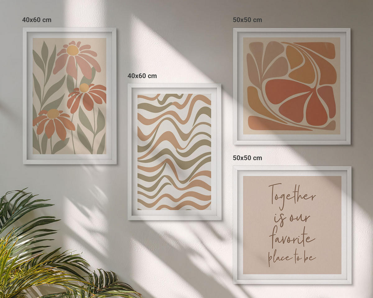 BILDER SET 4er Set - 50x50 cm & 40x60 cm Weißer Rahmen - Abstrakte Pastellblumen - Weiß, Kunststoff (50/50cm) - TULUP