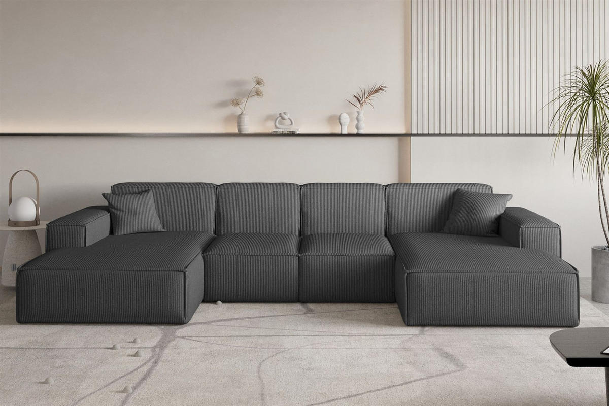 WOHNLANDSCHAFT Celes Premium Xs Scala - Anthrazit, Holzwerkstoff/Textil (342/73/165cm) - Fun Möbel