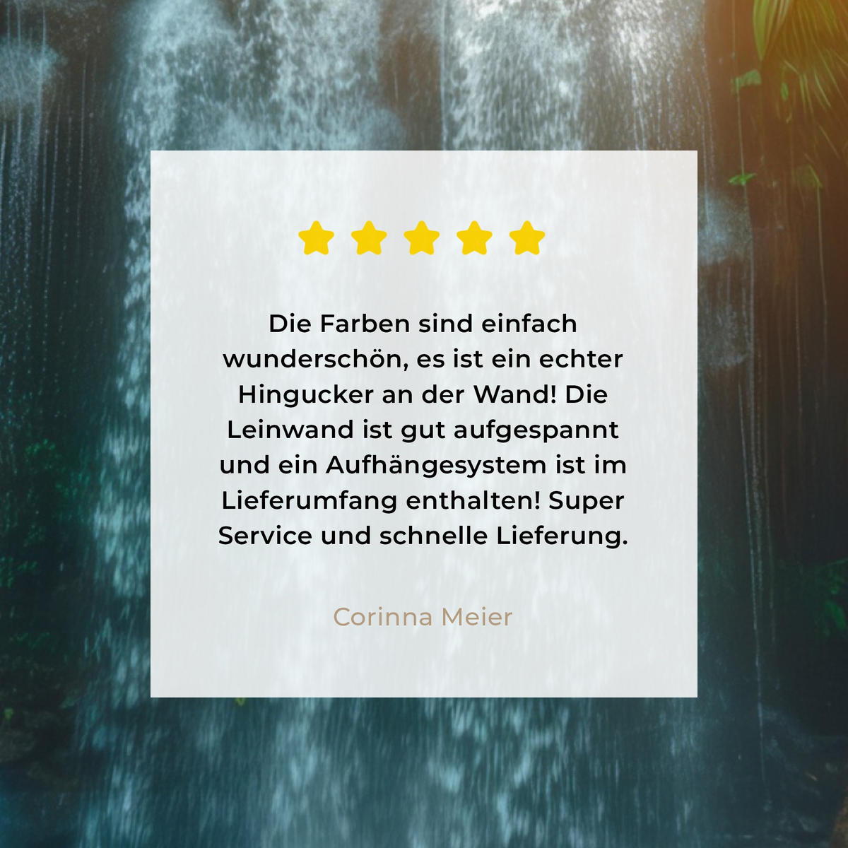 LEINWANDBILD Wasserfall - Dschungel - Sonne - Grün - Natur 90x90 cm - Grün, Textil (90/90cm) - MuchoWow