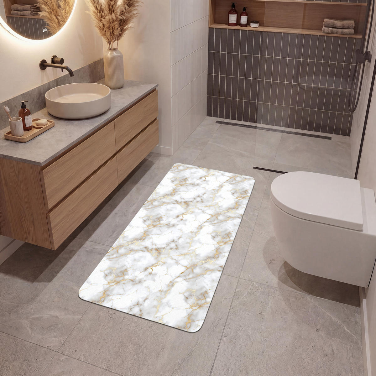 KOUPELNOVÁ PŘEDLOŽKA Zlaté žilky - Mramor - Bílý 60x120 cm - bílá, textil/plast (60/120cm)