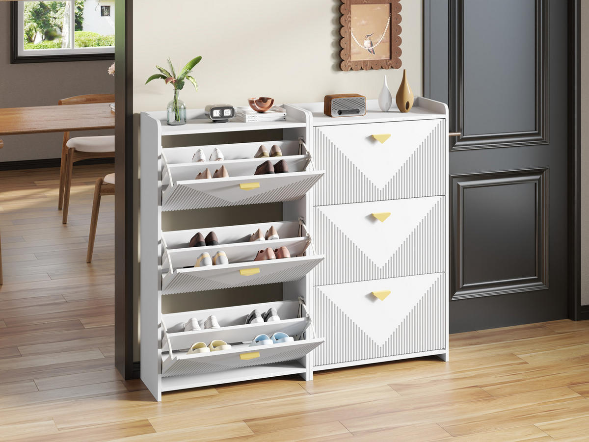 SCHUHSCHRANK Weiß 140/30/120 cm 2er-Set - Weiß, Holzwerkstoff (70/120/30cm) - PANGIVO