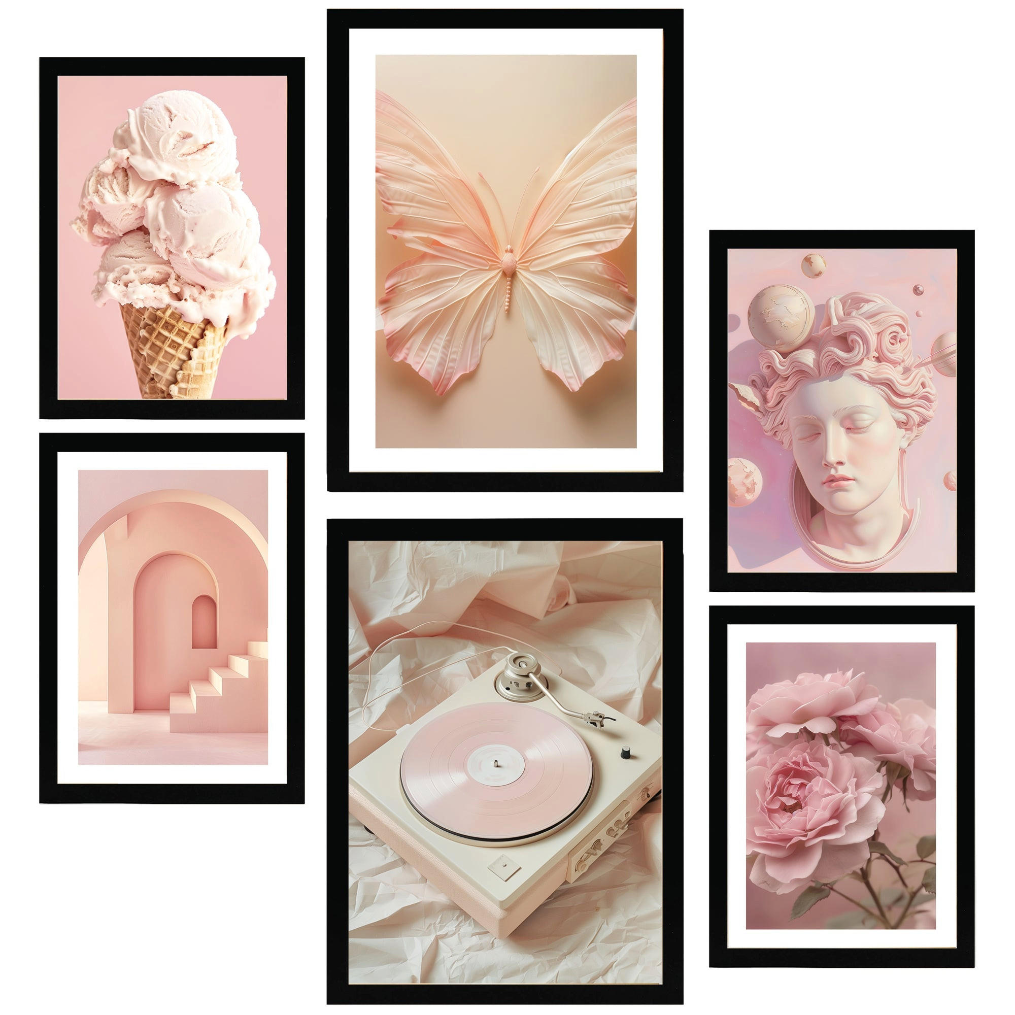 POSTER Set Mit 6 Pinke Kollektion Für Power A3 & A4 Schwarzer Rahmen - Schwarz, Papier (29/3cm) - Nacnic