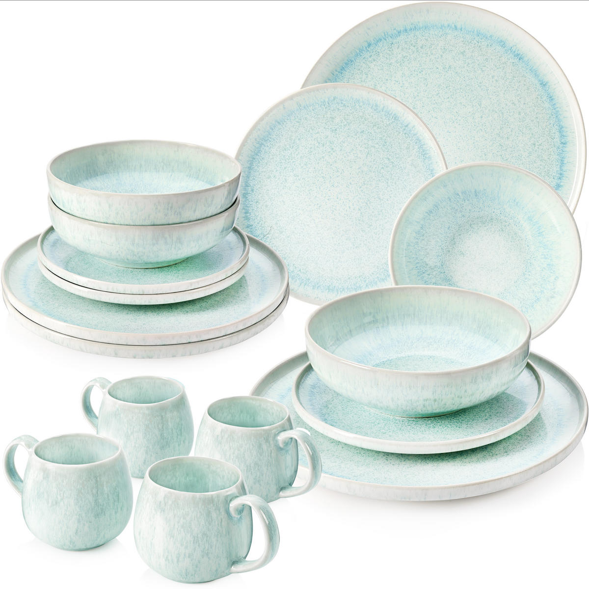 KOMBISERVICE PAROS - 16 teilig aus Steingut - Türkis, Stein (27/27/27cm) - Sänger