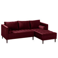 ECKSOFA - Samt - Dunkelbraun/Weinrot, Birkenholz/Textil (201/155cm) - home24
