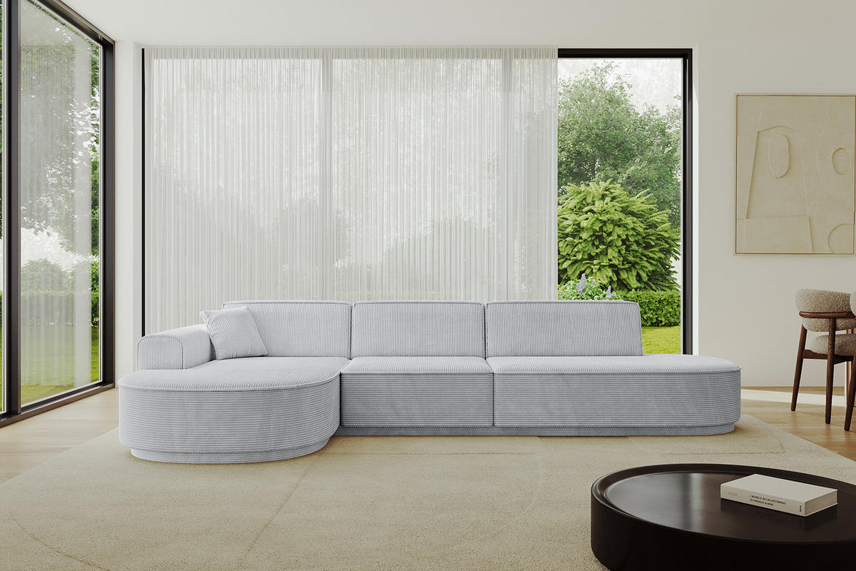 ECKSOFA Ottomane Links MARI-L2-v3 - 328x171x83 cm Grau Cord - Schwarz/Grau, Holzwerkstoff/Kunststoff (328/171cm) - ALTDECOR