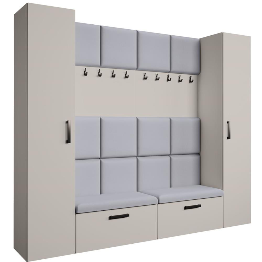 GARDEROBE Margaret XL 242/203/43 mit gepolsterten Paneelen und Schuhschrank - Kaschmir/Schwarz, Holzwerkstoff/Kunststoff (242/203/43cm) - Beautysofa