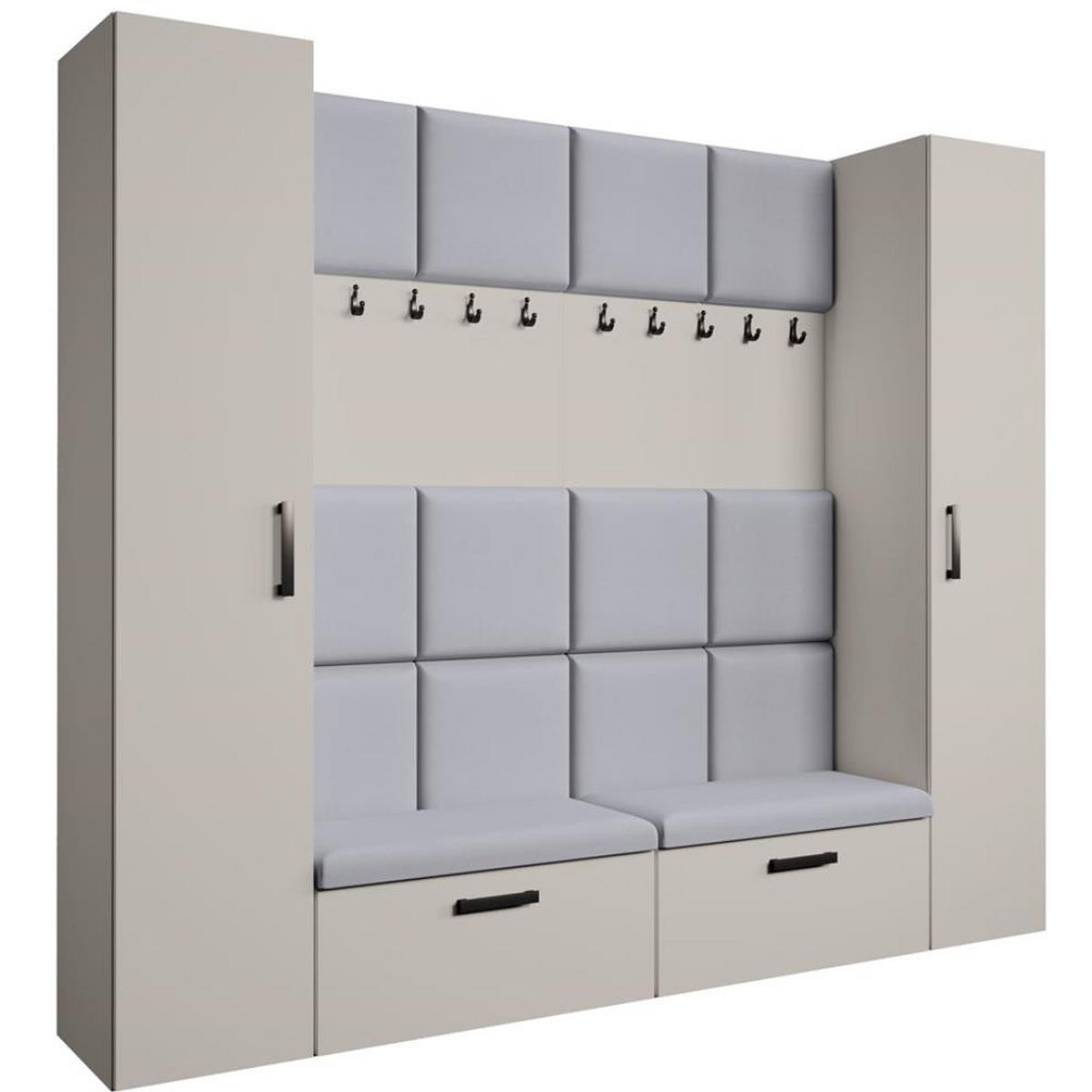GARDEROBE Margaret XL 242/203/43 mit gepolsterten Paneelen und Schuhschrank - Kaschmir/Schwarz, Holzwerkstoff/Kunststoff (242/203/43cm) - Beautysofa