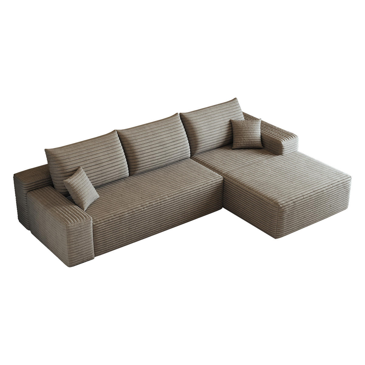 ECKSOFA 270/175/83 cm Kamel Cord mit Chaiselongue, Rechte Seite - Klar/Cappuccino, Textil (270/175cm) - Oxeza