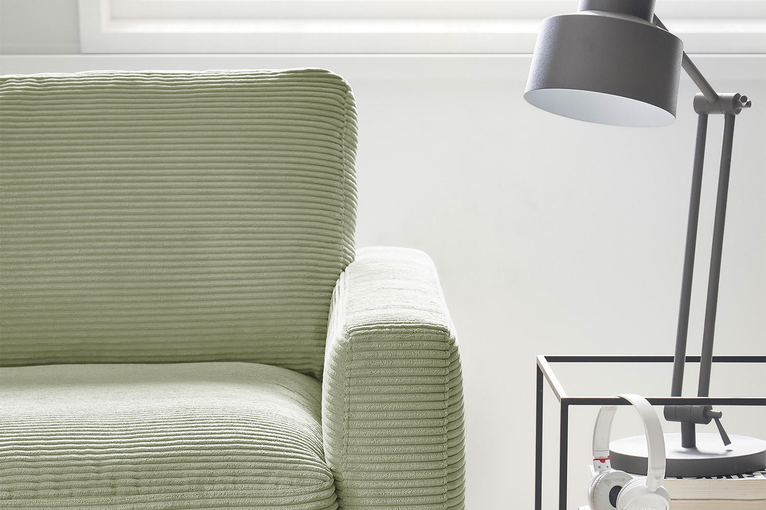 ECKSOFA CARA Grün Cord - Schwarz/Grün, Textil/Metall (272/190cm) - KAWOLA