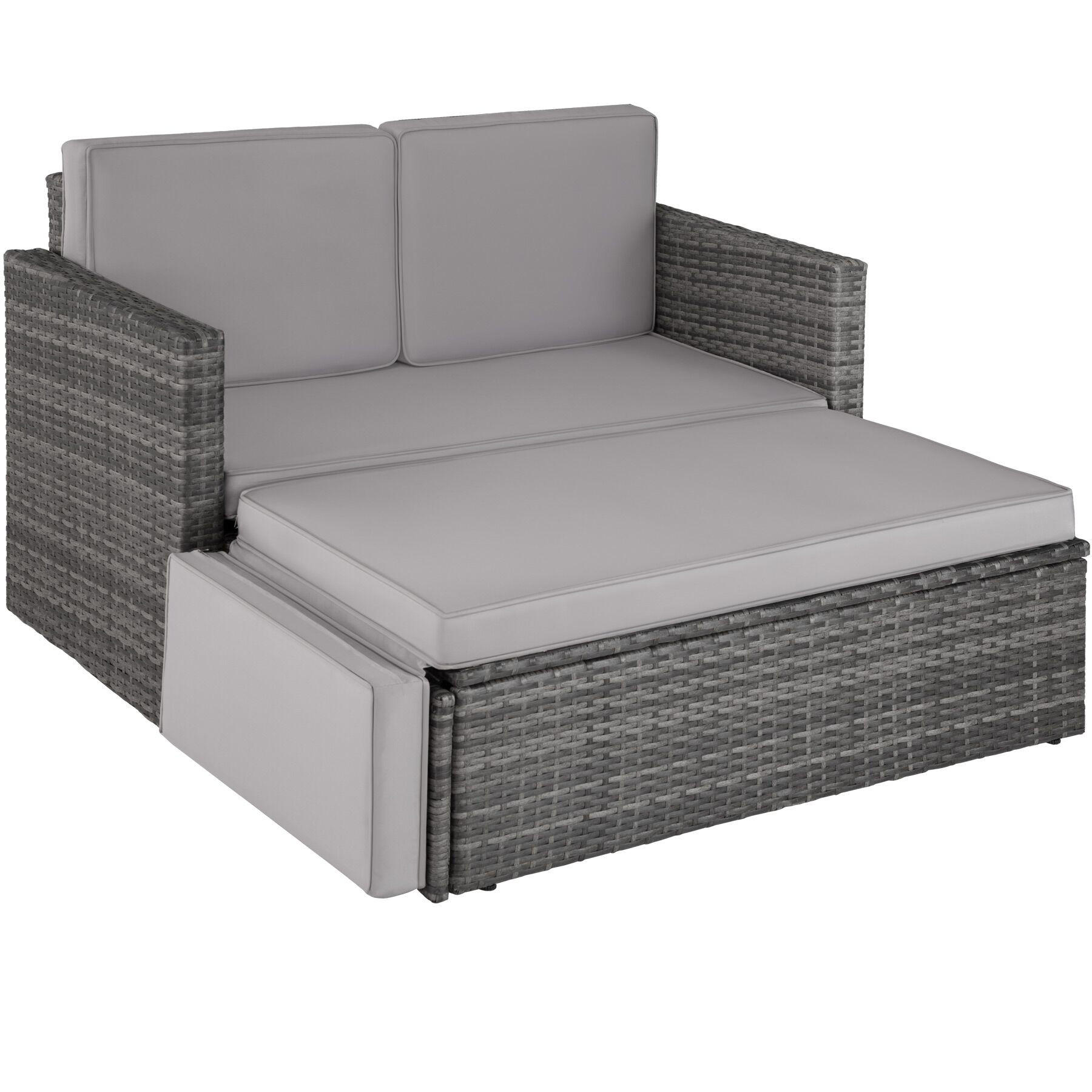RATTANLOUNGE Korfu mit Sofa & Hocker, UV-beständig, Wasserabweisende Kissen, Grau, Sofa 119 x 64,5 x 71,5 cm - Grau, Kunststoff - tectake