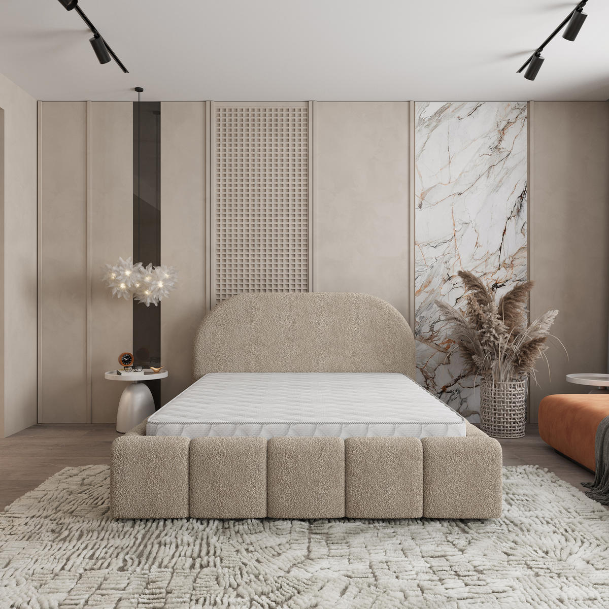 POLSTERBETT FLUSSO 160x200 cm mit Bettkästen - Beige - Beige, Holz (160/200cm) - MASSENO