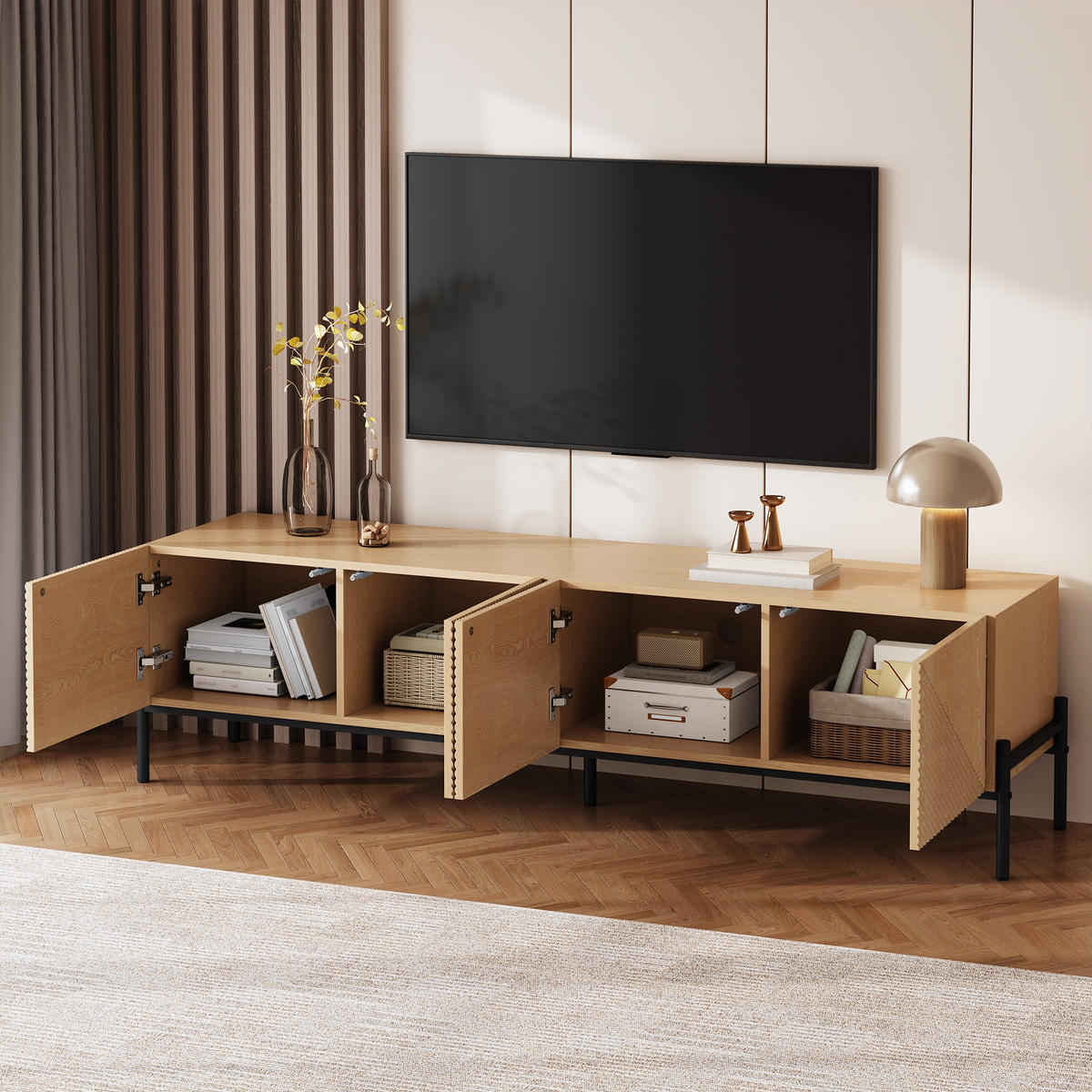 TV-SCHRANK Lowboard 4 Türen 3D Geometrisch modern - Naturfarben, Holzwerkstoff (40/45/163.5cm) - FLIEKS