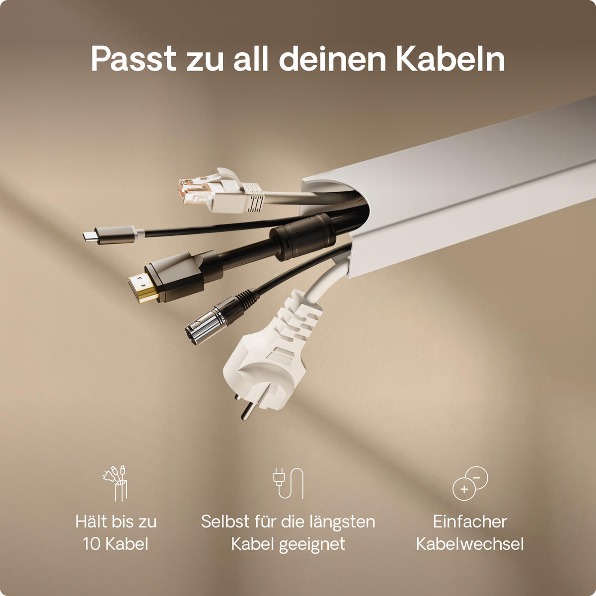 MAGNETISCHER Kabelkanal Schreibtisch Weiß, 37x5x2,5cm - Weiß, Metall (37/5/2.5cm) - Desktronic