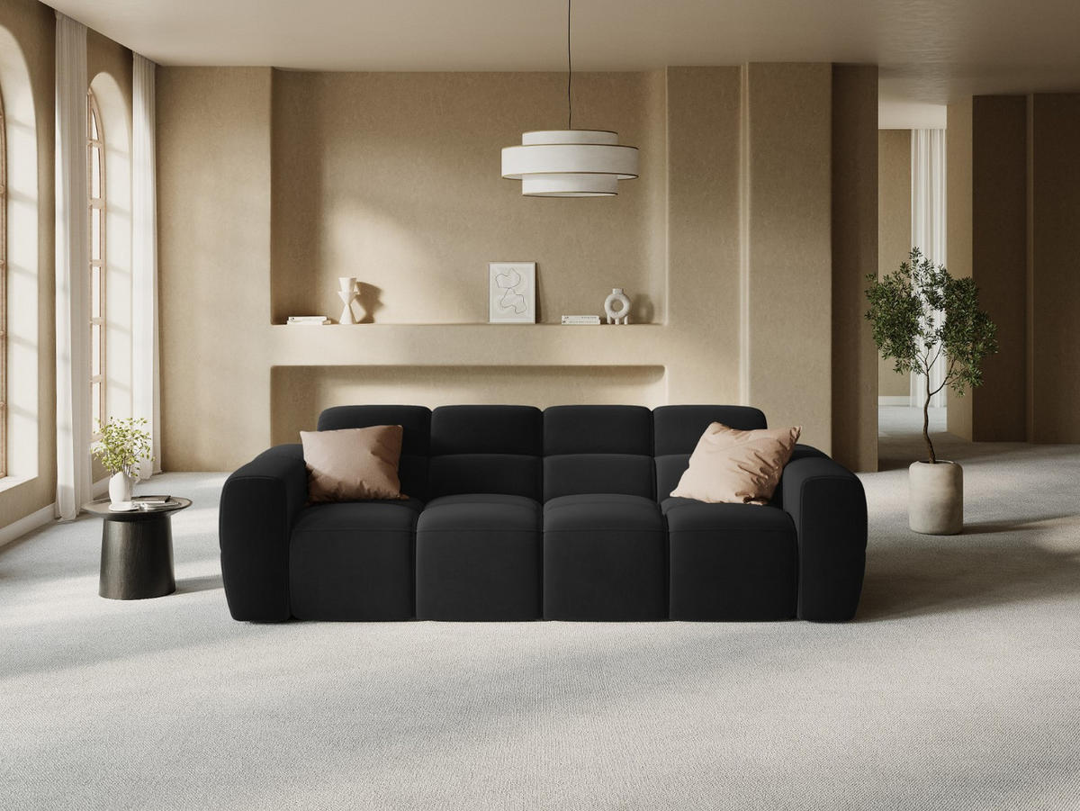 SOFA Lisa aus Samt schwarz 4 Sitzplätze - Schwarz, Textil (256/77/101cm) - Micadoni