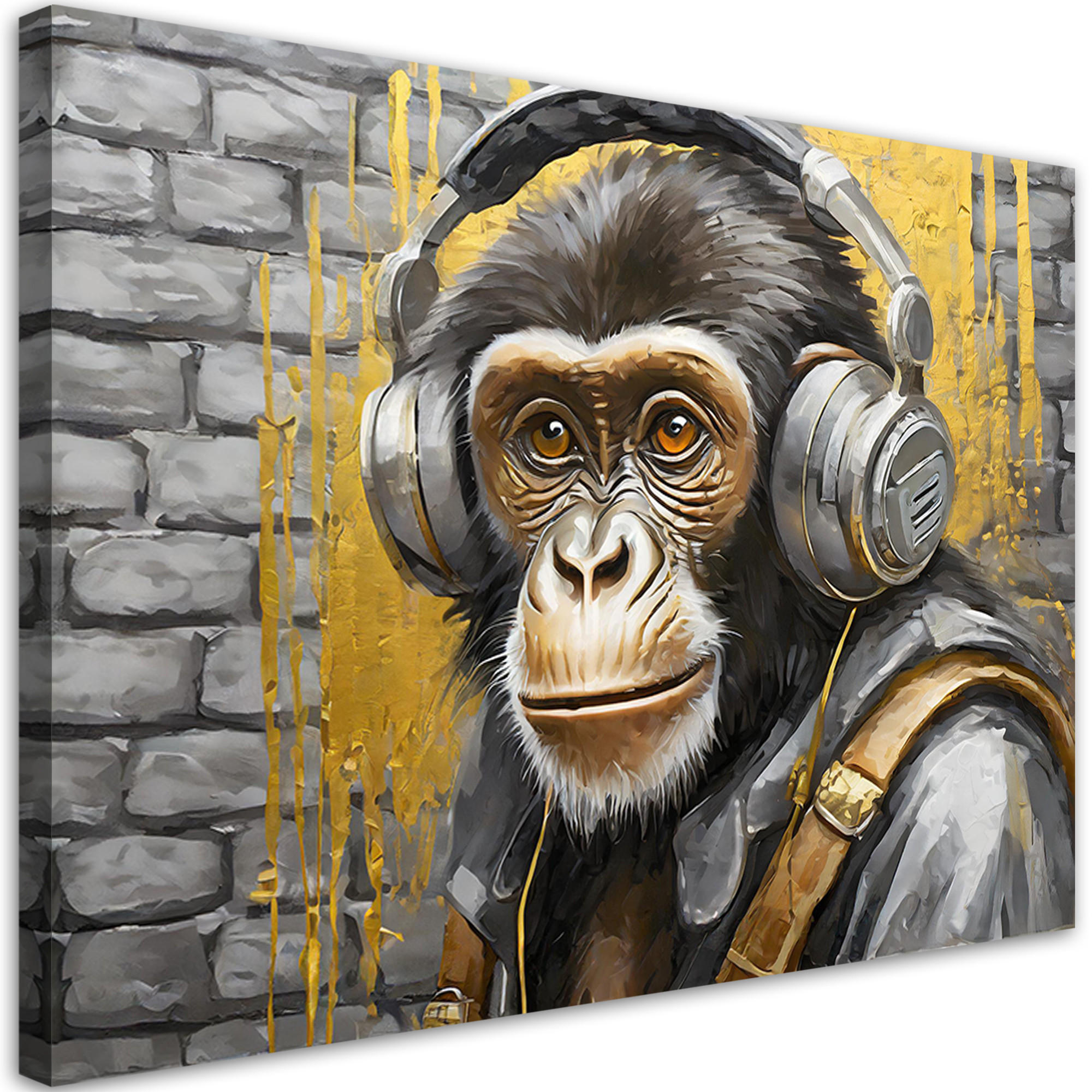 WANDBILD affe musik tiere - Gelb, Textil (60/40cm) - Feeby