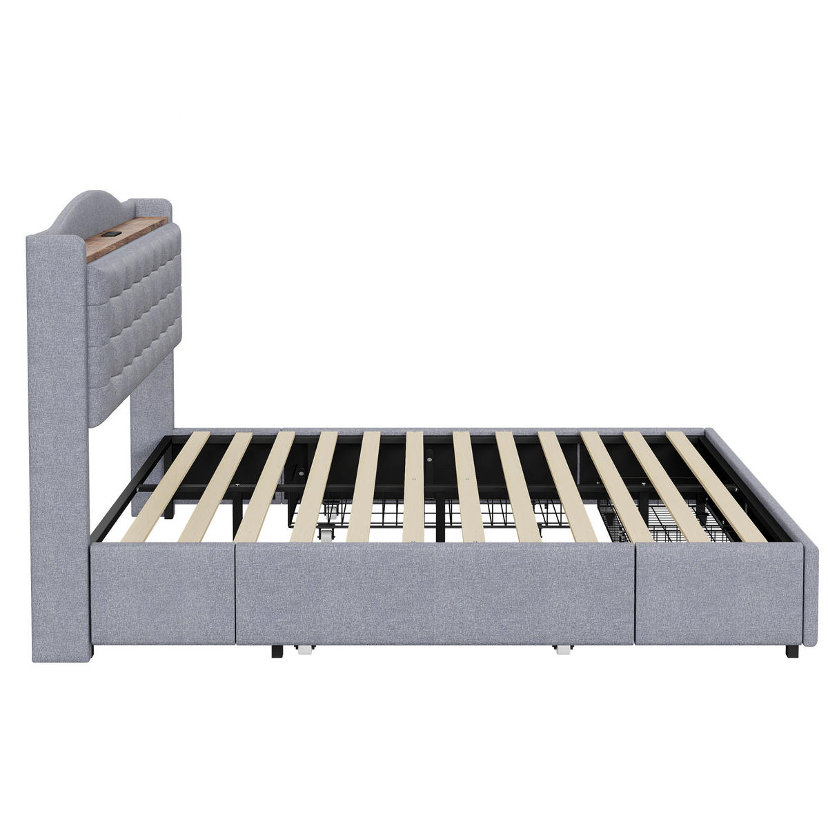 POLSTERBETT 140/200 cm grau mit Nachttisch und USB-Ladeanschluss - Grau, Textil (140/200cm) - OKWISH