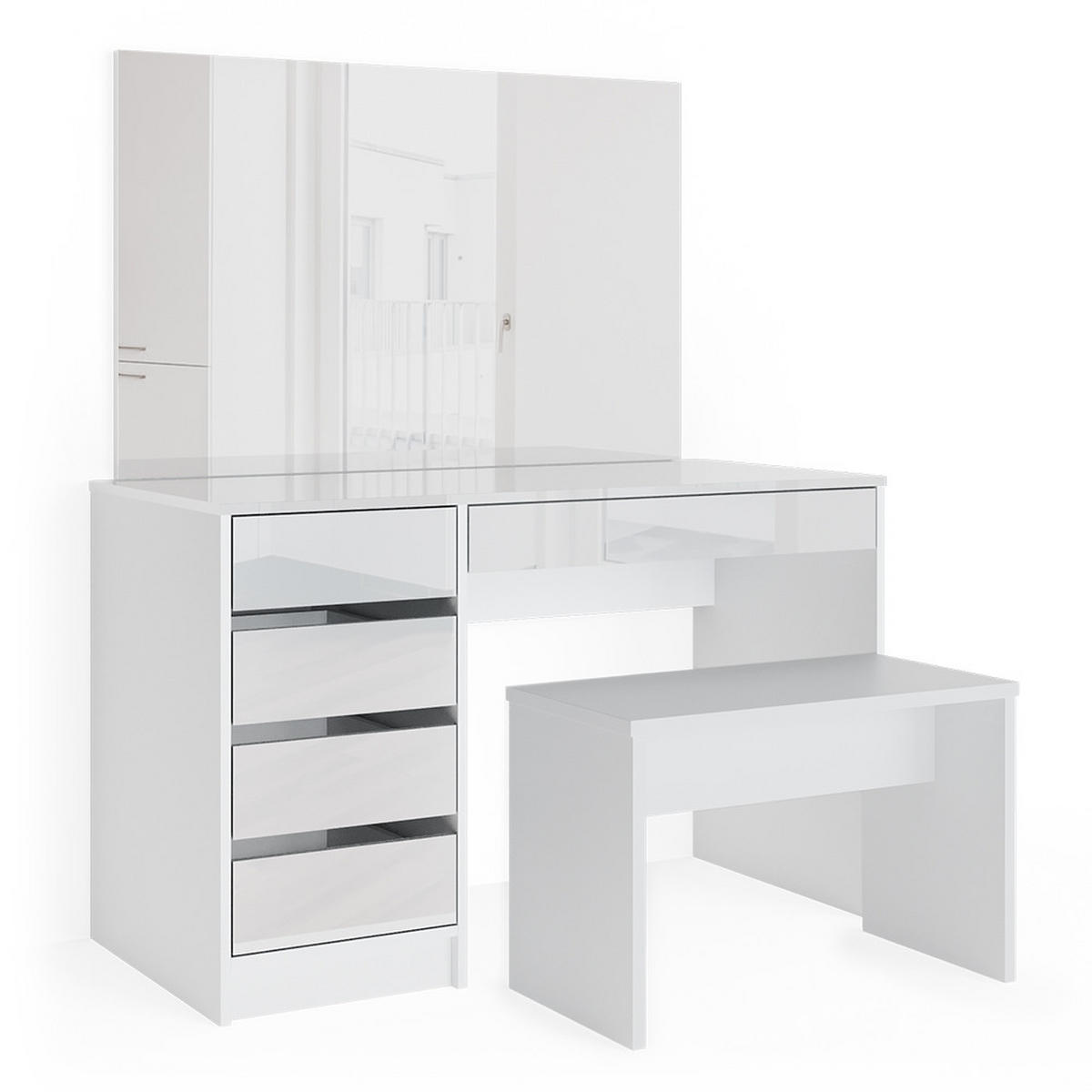 SCHMINKTISCH Sherry Weiß 120 cm mit Bank - Weiß, Holzwerkstoff (55/75/120cm) - Vicco