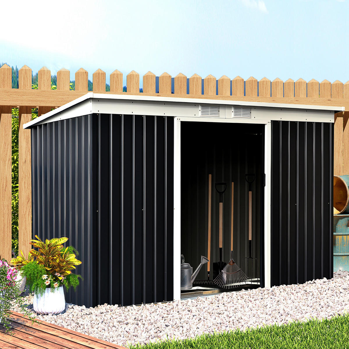 GERÄTEHAUS DE-16831 XXL 3,6 m² mit Schiebetüren Schwarz - Schwarz, Metall (330.2/436.88/711.2cm) - ComfortXL