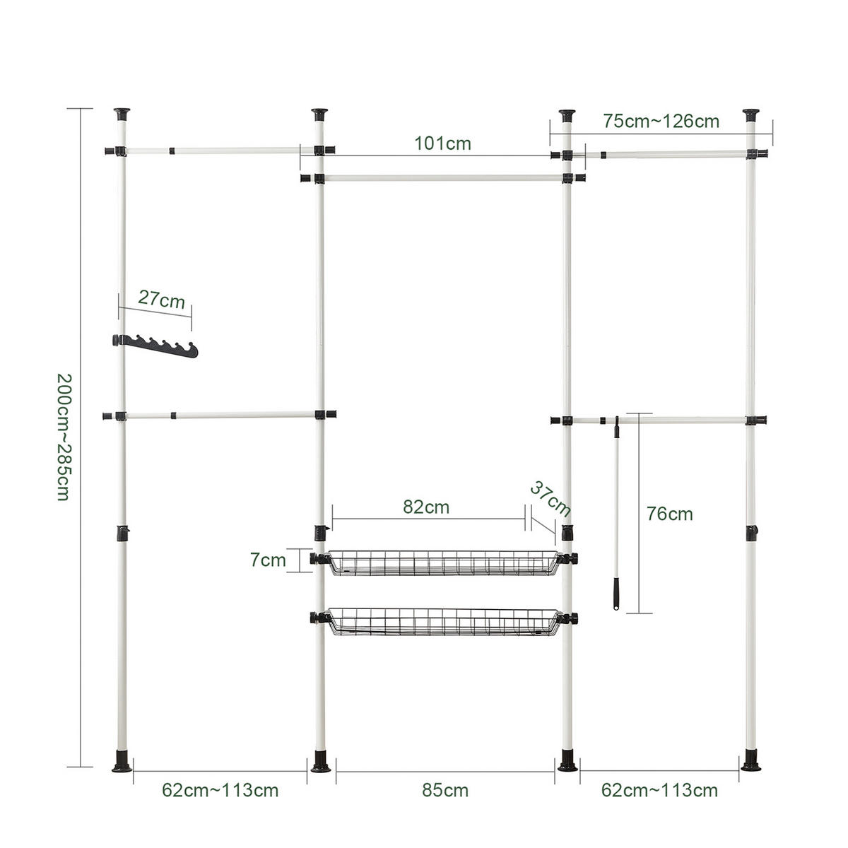 TELESKOP GARDEROBEN SYSTEM - Weiß, Kunststoff (311/285/3cm) - SoBuy