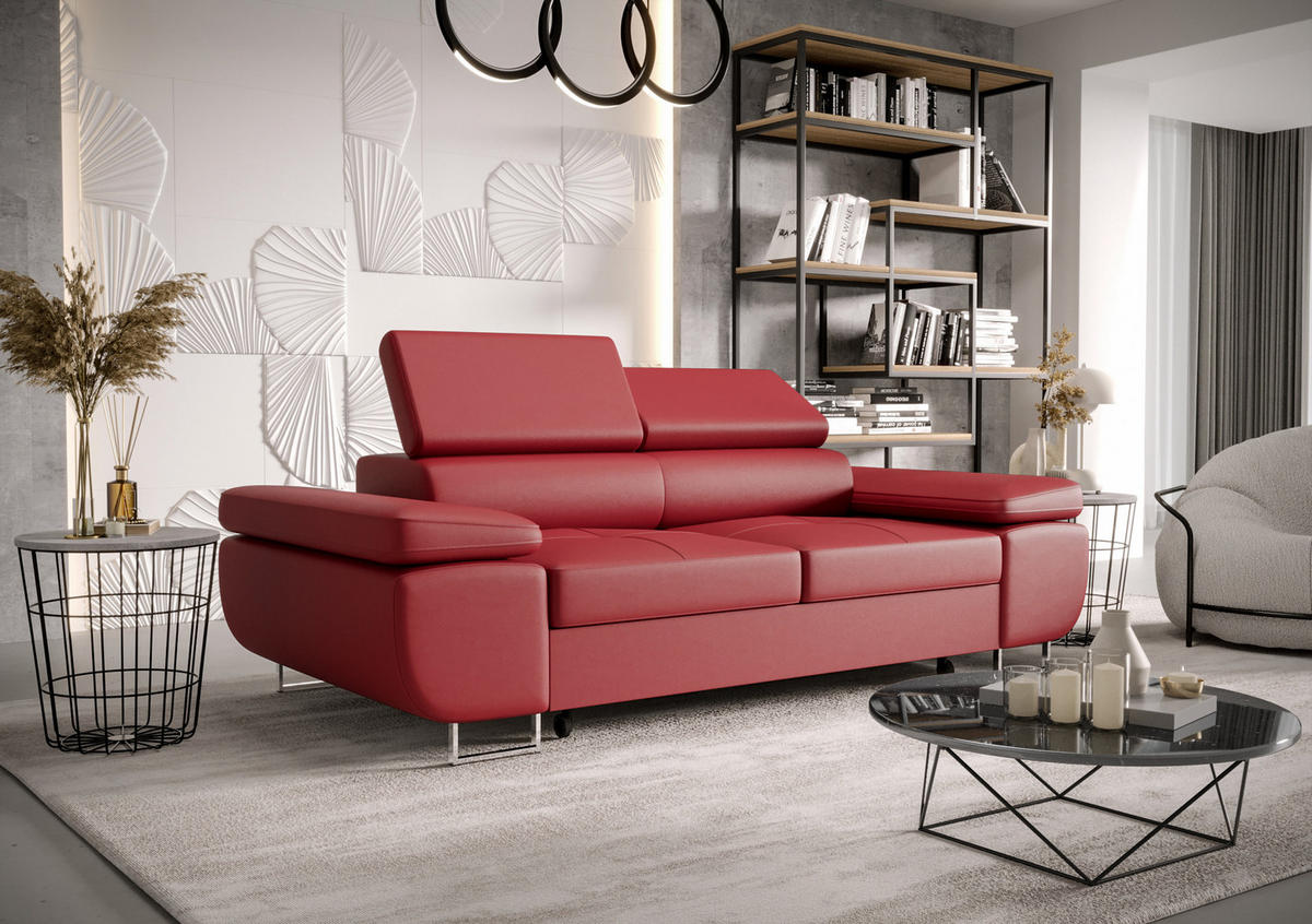 SCHLAFSOFA PRAGA 2, Sofa mit Schlaffunktion, Farbe: Rot, Kunstleder - Rot, Textil (208/90/100cm) - O-Sofa