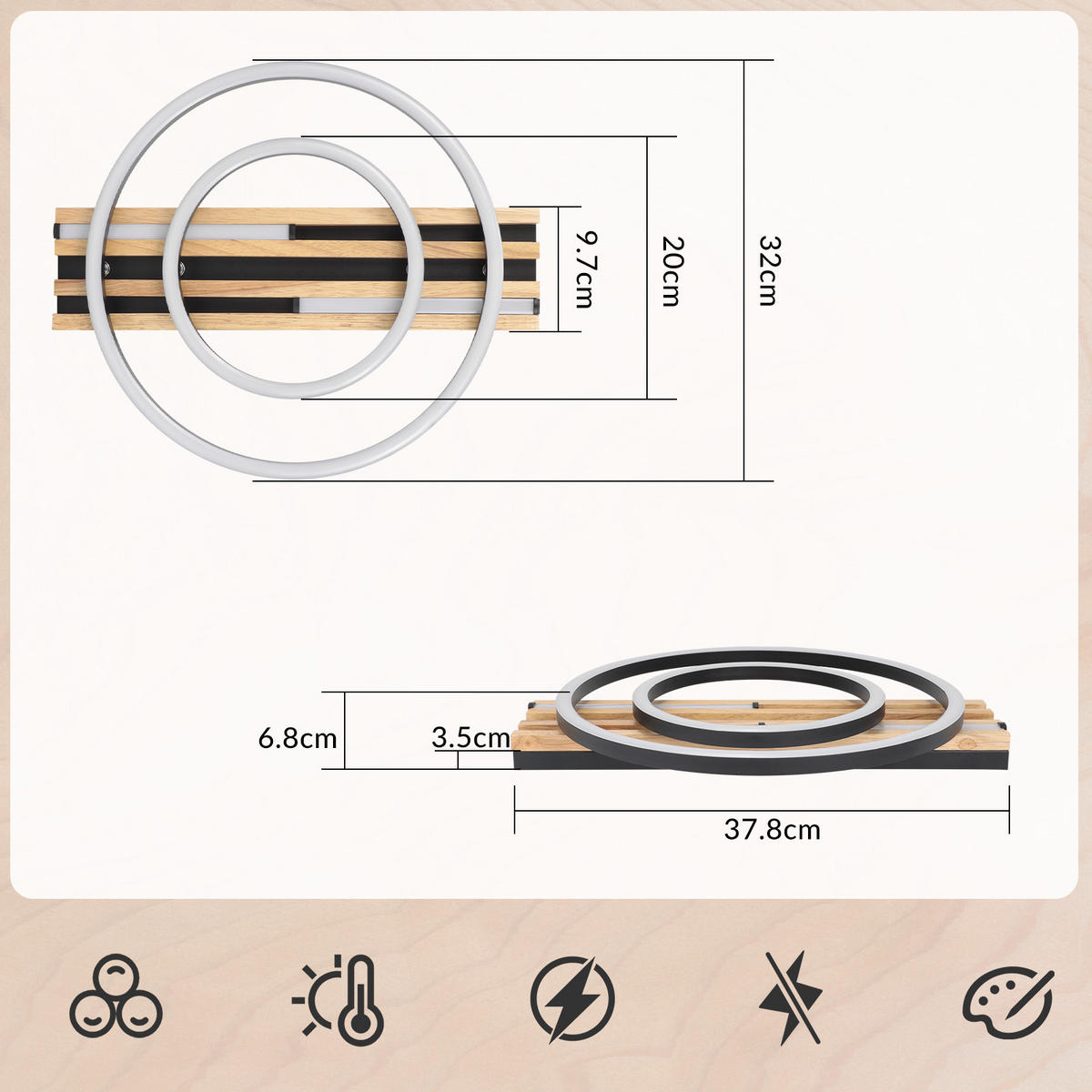 LED stropní svítidlo 32/38/6,8 cm - černá, kov (38/32/6.8cm) - Nettlife