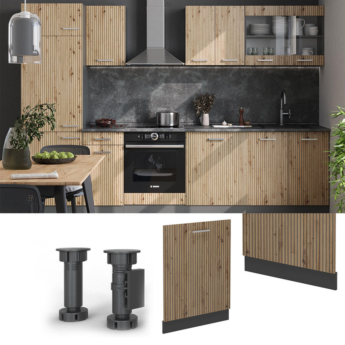 GESCHIRRSPÜLBLENDE R-Line Artisan-Eiche 60 cm ohne Arbeitsplatte - Anthrazit/Eiche Artisan, Holzwerkstoff (60/81.8/1.6cm) - Vicco
