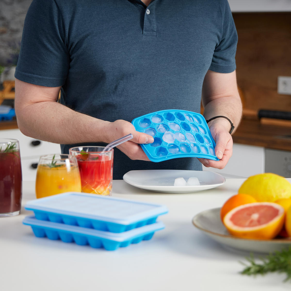 3xEISWÜRFELFORM - Blau, Kunststoff (20.5/3/12.5cm) - Relaxdays