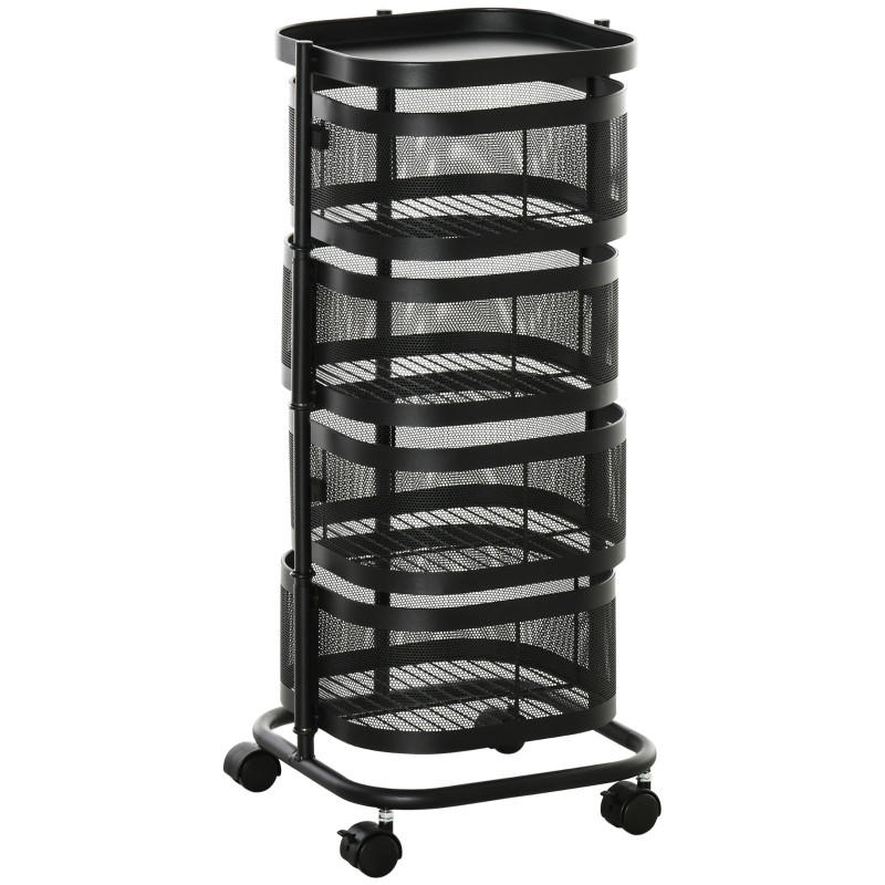 SERVIERWAGEN 33/33/77 cm mit Rollen und 4 Drahtkörben in Schwarz - Schwarz, Metall (33/77/33cm) - BEAOK
