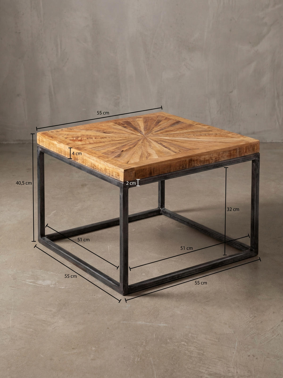 COUCHTISCH Mangoholz Modernes Design Große Ablagefläche Stabile Beine - Schwarz/Braun, Holz/Metall (55/55/40cm) - KADIMA DESIGN