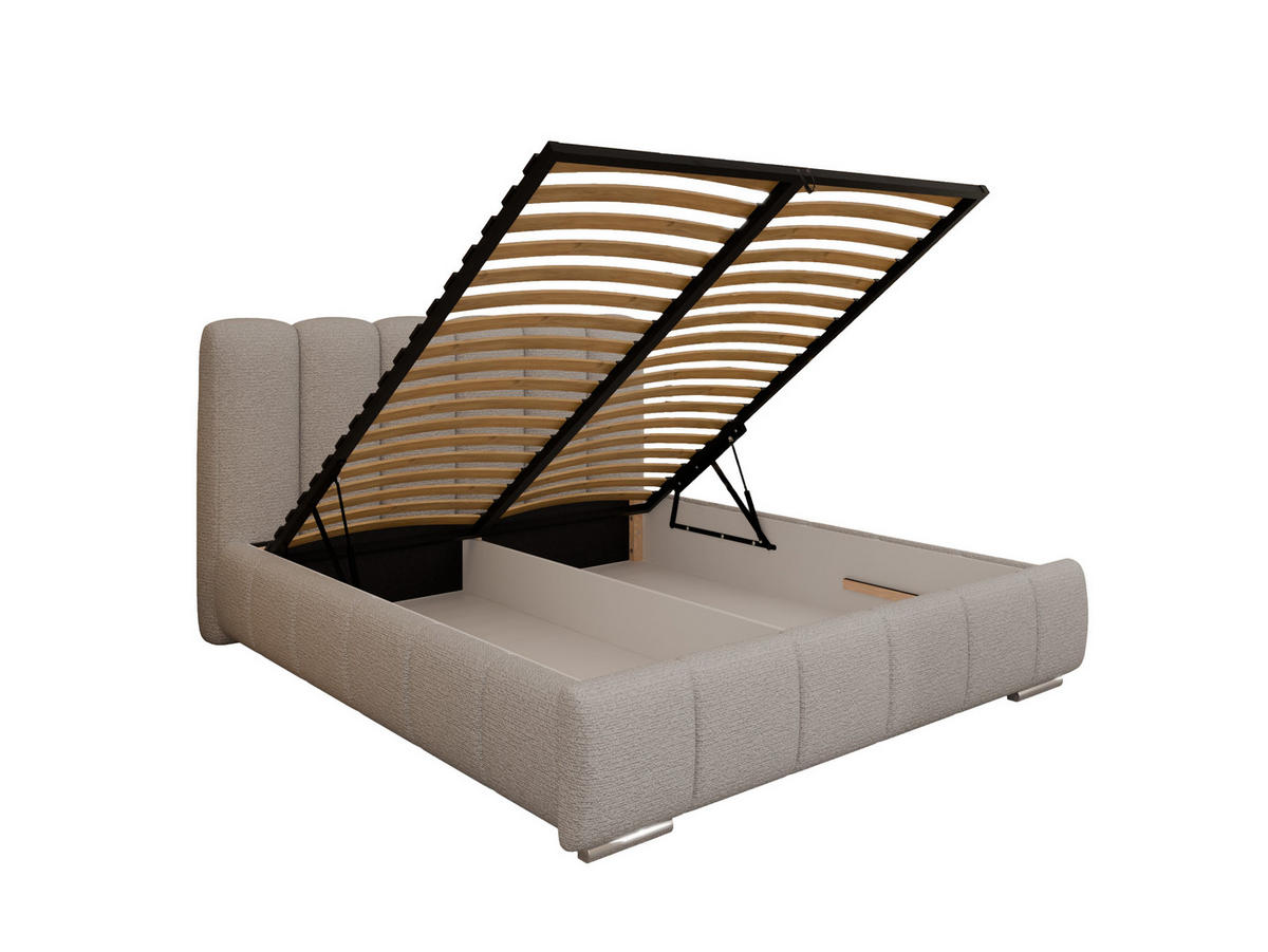 POLSTERBETT ZAIRA 160 x 200 cm mit Bettkasten und Lattenrost, 7-Zonen-Taschenfederkernmatratze CIRA (24 cm) – Dunkelbeige - Sandfarben, Holz (140/206cm) - Panda Möbel