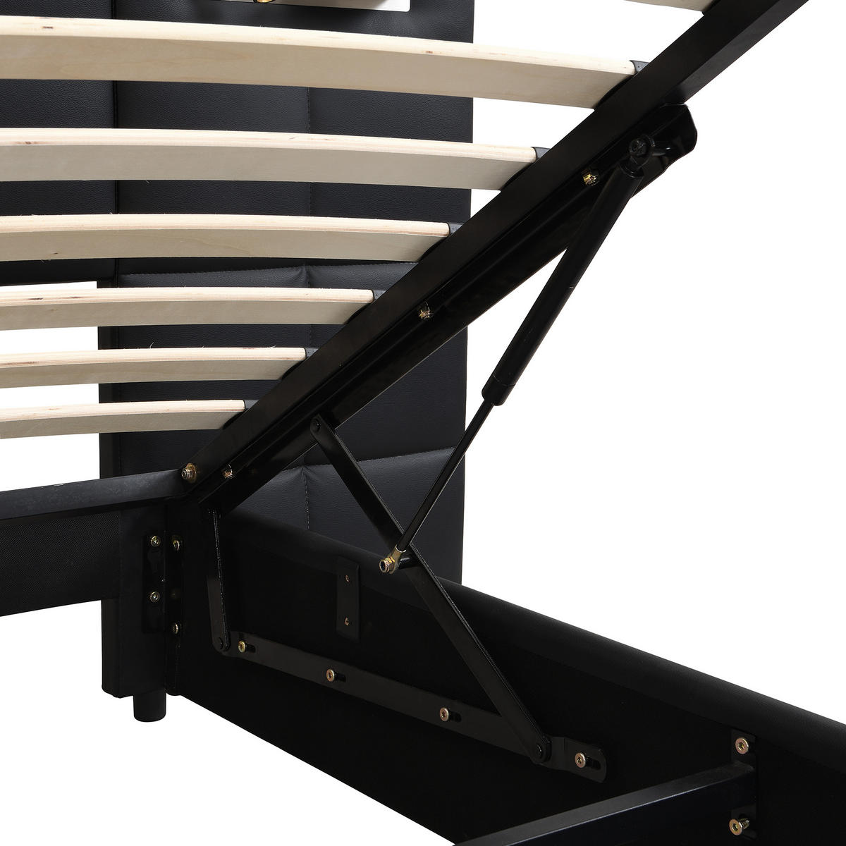 POLSTERBETT aus Kunstleder 180x200 cm in Schwarz mit USB & Wireless Charging - Schwarz, Leder (180/200cm) - Modfu