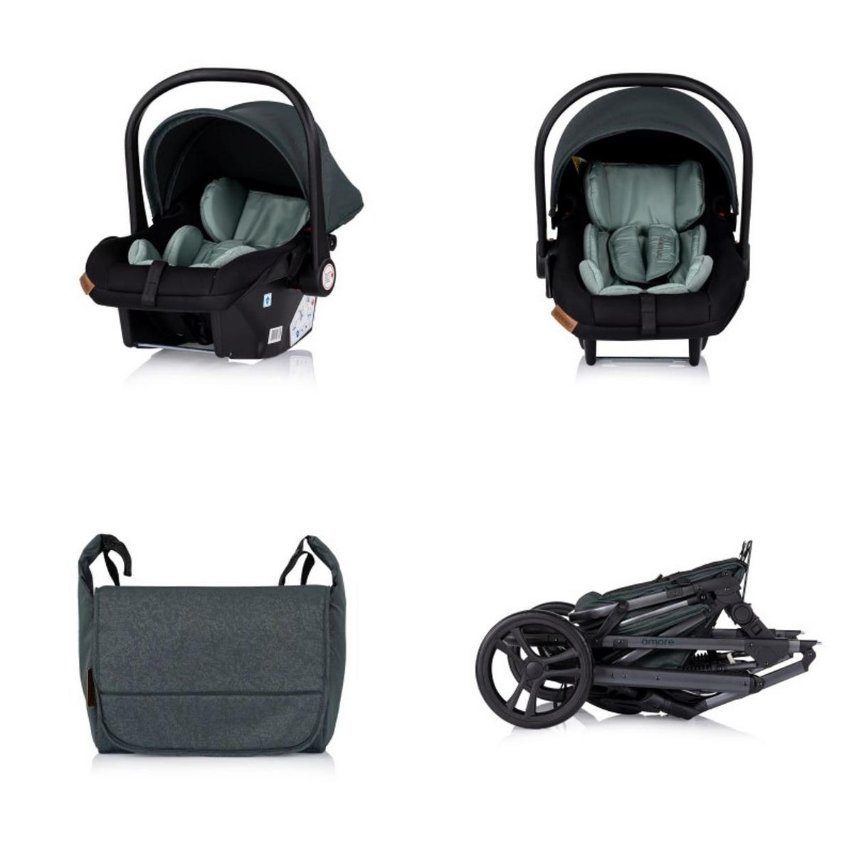 KOMBIKINDERWAGEN Amore 3 in 1 tuerkis Babyschale Adapter Wickeltasche Fußabdeckung - Türkis, Metall (95/63/105cm) - Chipolino