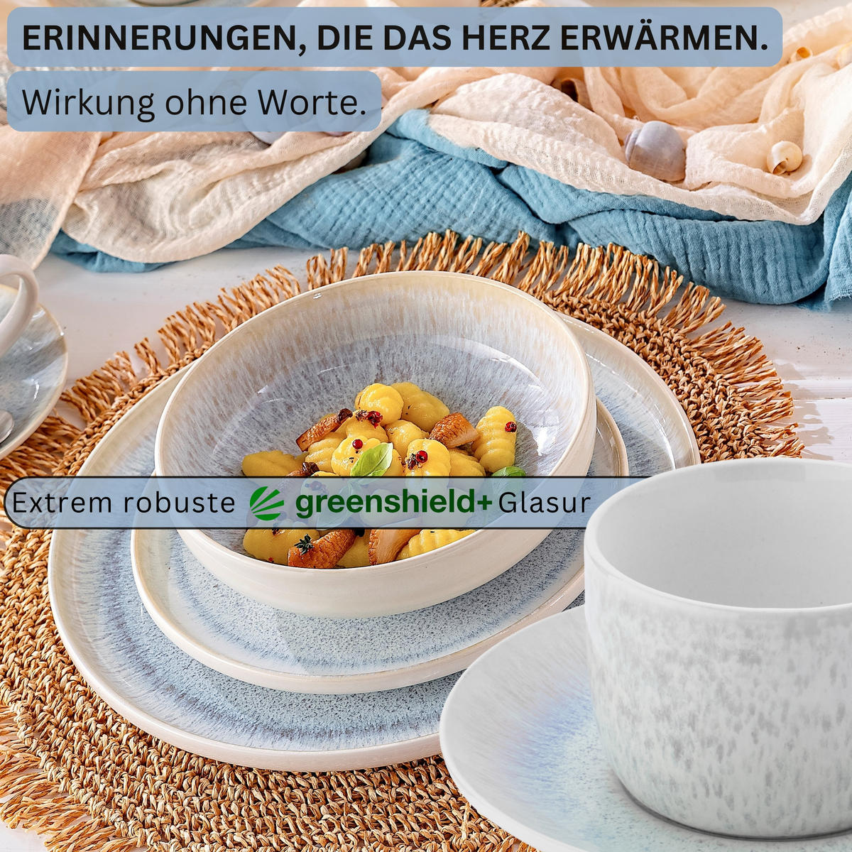 KAFFEETASSEN SET SANTORINI - 8 teilig aus Steingut - Creme, Keramik (29/25/28cm) - Sänger
