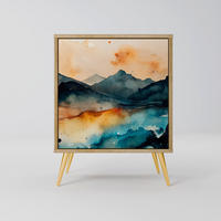 SIDEBOARD OMINOUS MOUNTAINS, Eichefarben, 57,5x42x75,5 cm, Goldfarbene Metallfüße - Eichefarben/Goldfarben, Holzwerkstoff/Metall (57.5/75.5/42cm) - SpaceRebels
