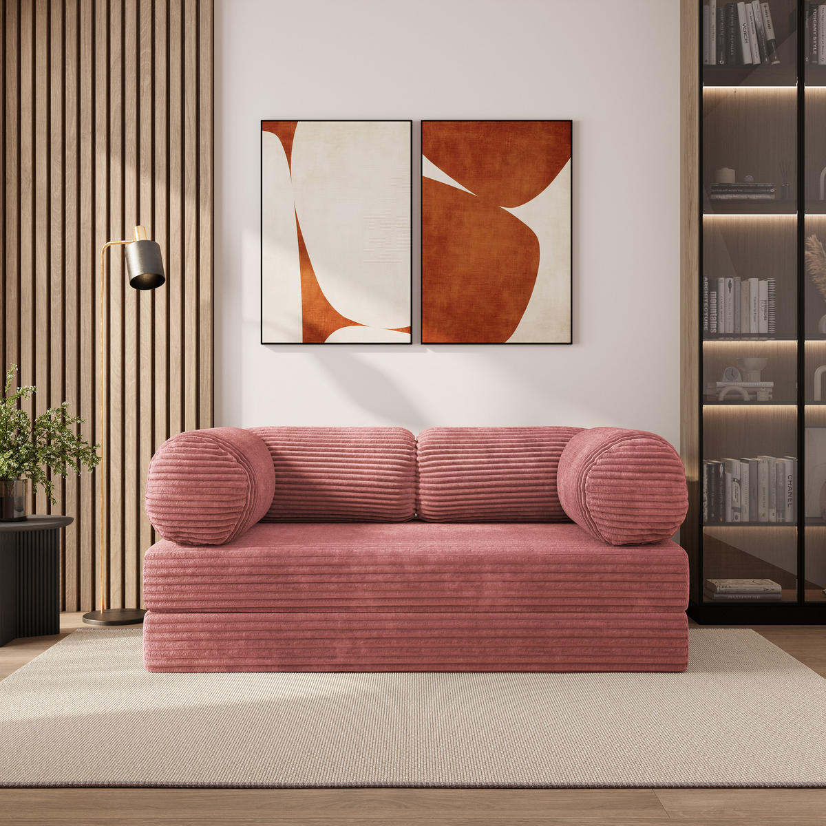 BETTSOFA ALVIO aus Schaumstoff Cordstoff Rosa Schlaffunktion - Rosa, Textil (170/68/80cm) - MASSENO