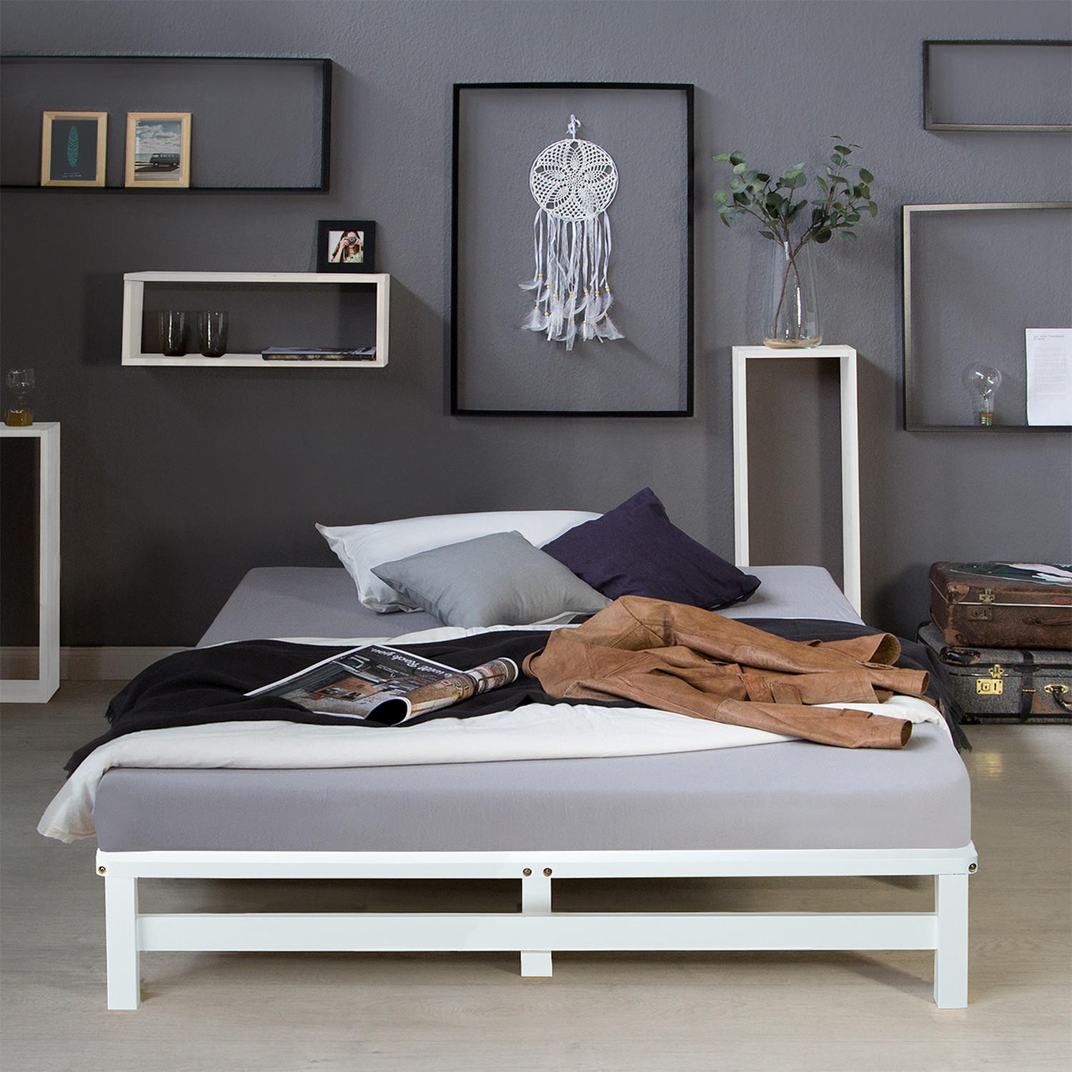 HOLZBETT mit Matratze 140/200 cm weiß - Weiß, Holz (140/200cm) - Homestyle4u